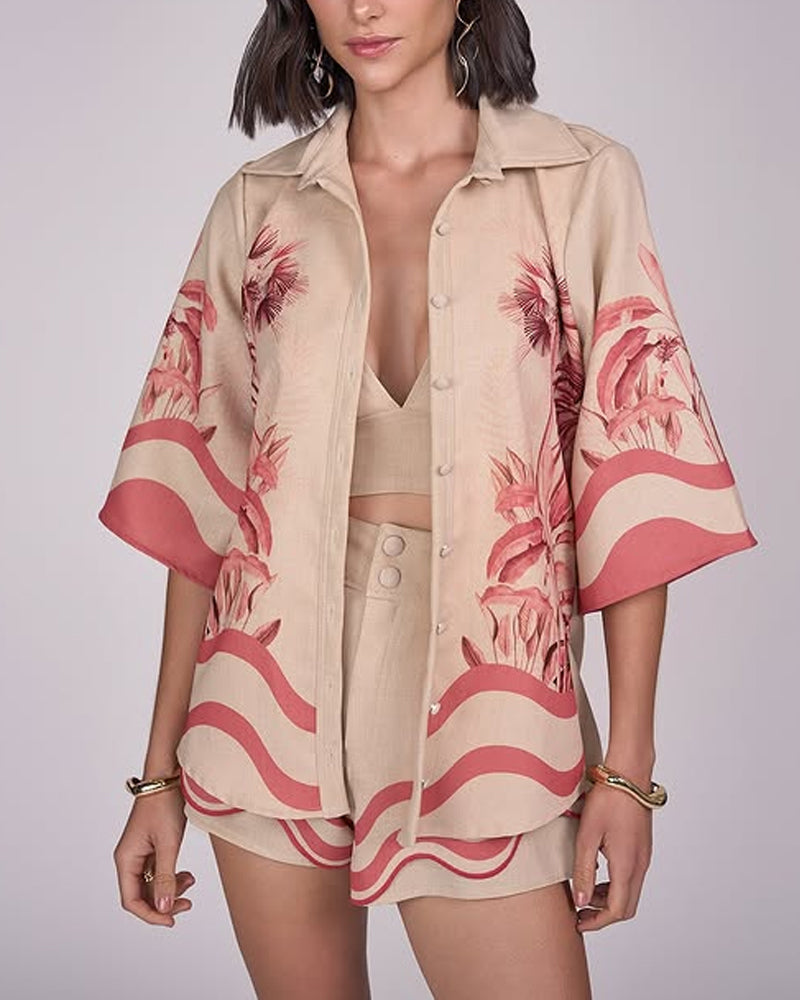 Vacation Print Shirt & Shorts Two-Piece Set