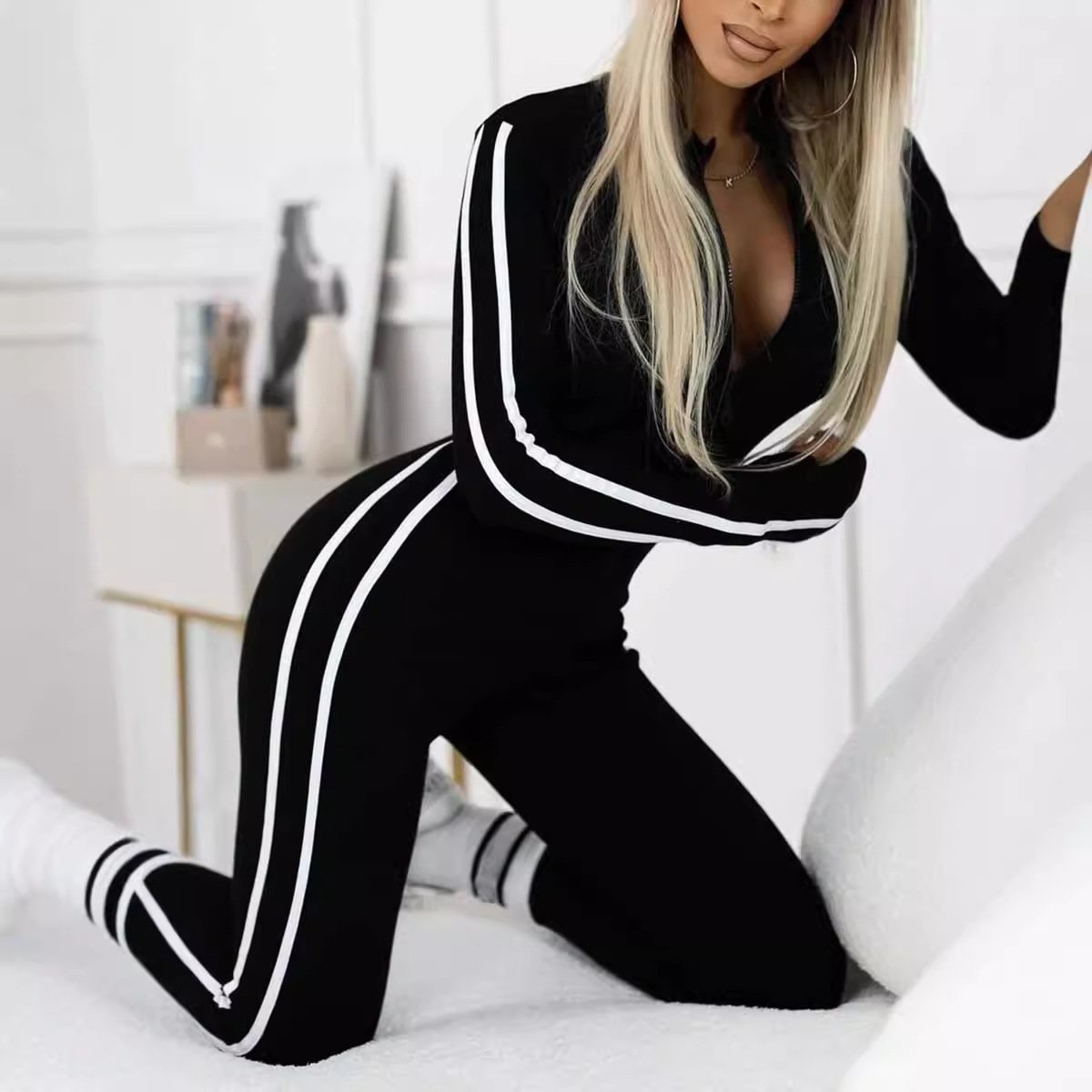 Women's Slim Fit Side Web Half-Zip Jumpsuit