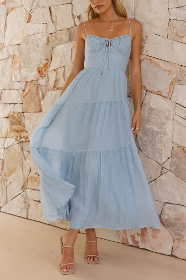 Sleeveless Suspender Pleated Back Maxi Dress