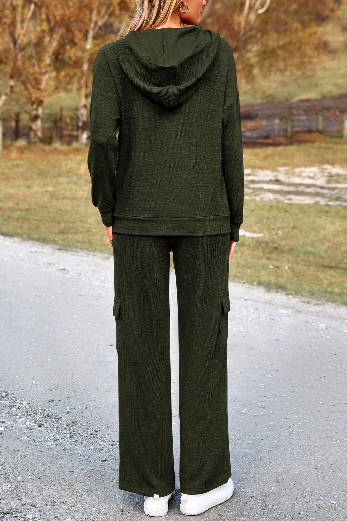 Women's Knitted Hoodie And Cargo Pants Lounge Sets