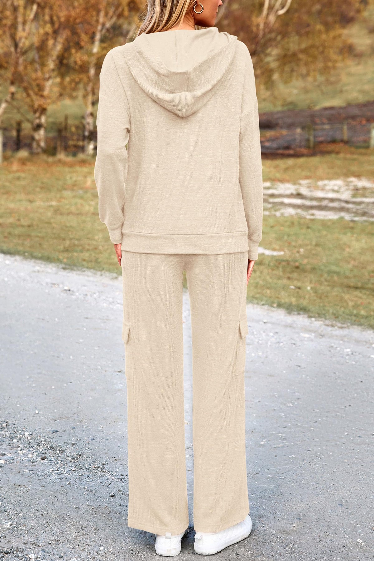 Women's Knitted Hoodie And Cargo Pants Lounge Sets