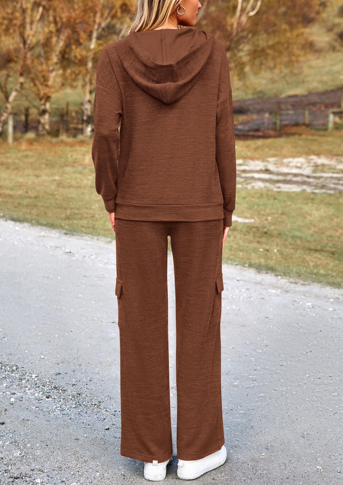 Women's Knitted Hoodie And Cargo Pants Lounge Sets