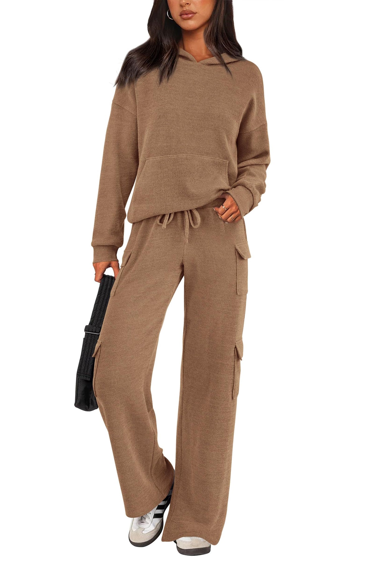 Women's Knitted Hoodie And Cargo Pants Lounge Sets