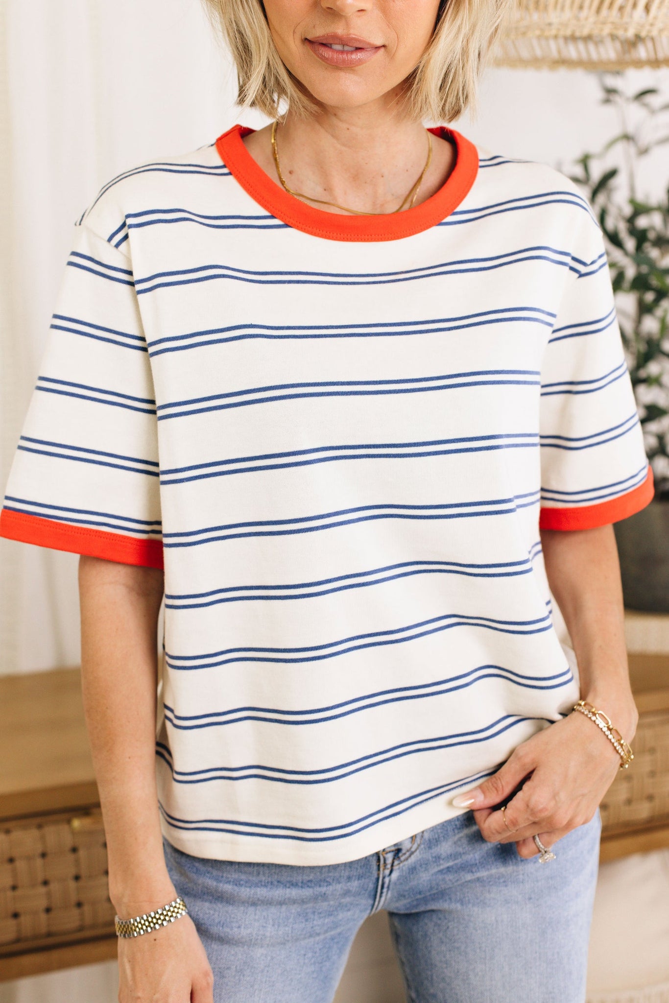 Color-Block Short Sleeve Striped Shirt