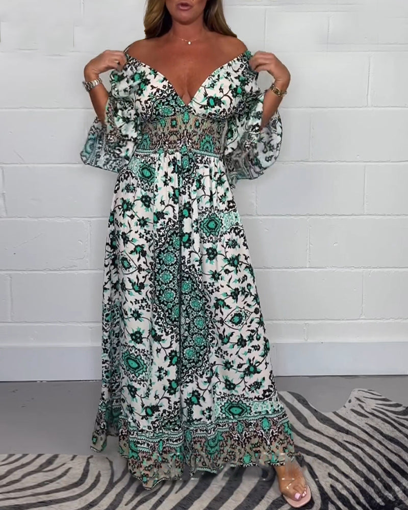 Printed deep V-neck jumpsuit