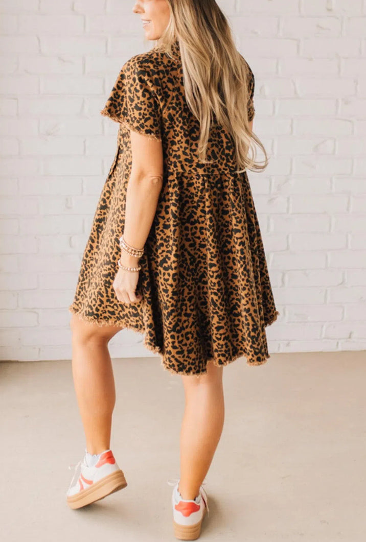 Wild Wish Leopard Denim Dress