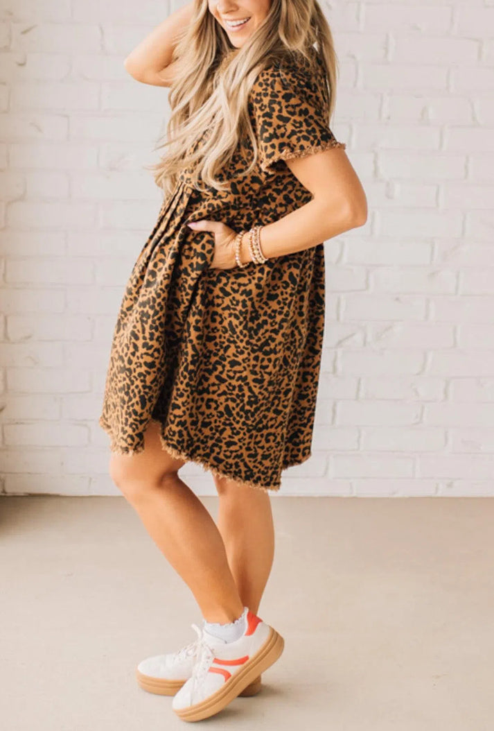 Wild Wish Leopard Denim Dress