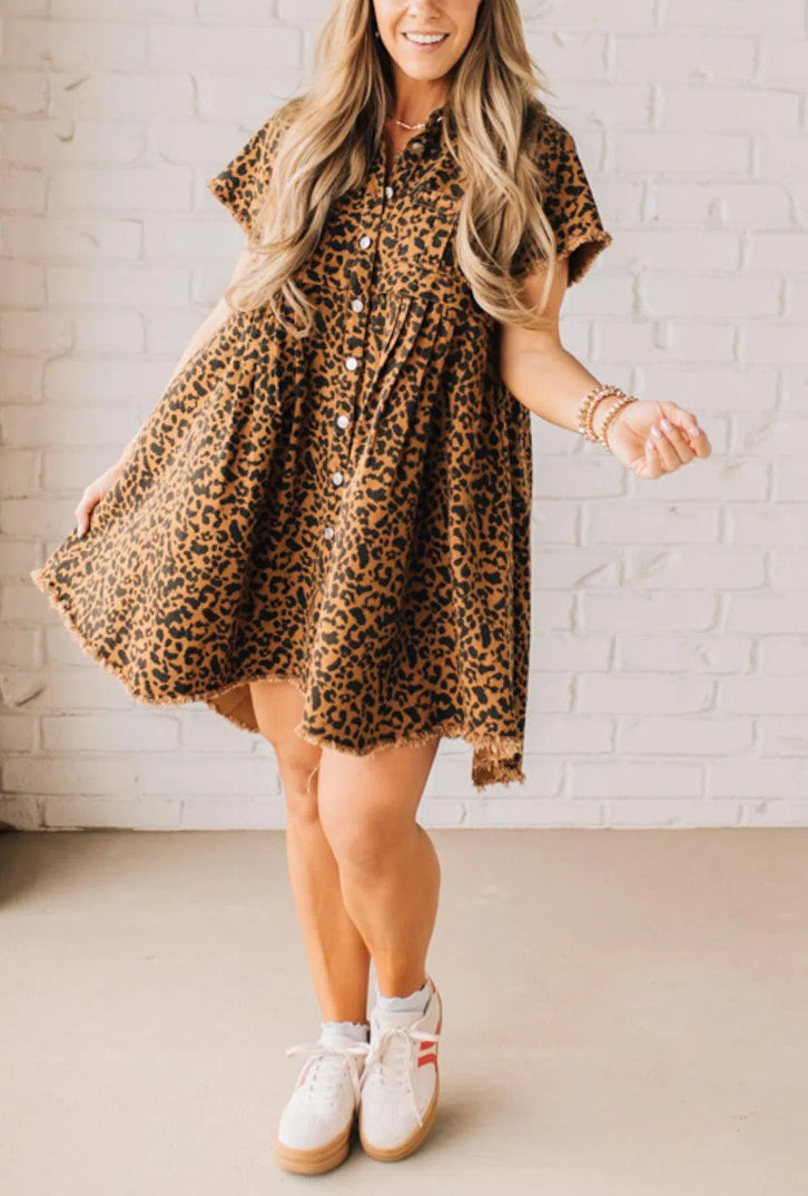 Wild Wish Leopard Denim Dress