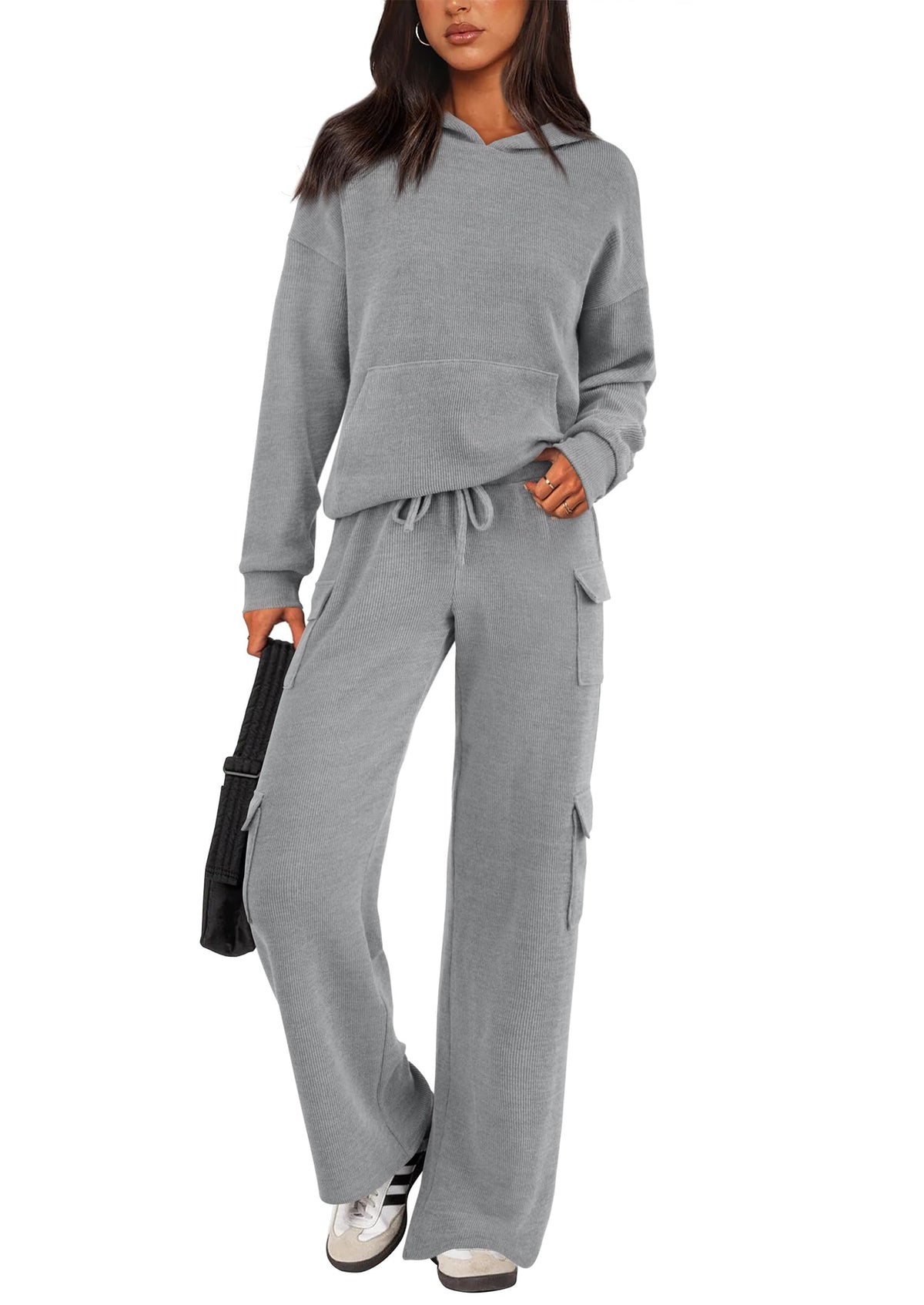 Women's Knitted Hoodie And Cargo Pants Lounge Sets