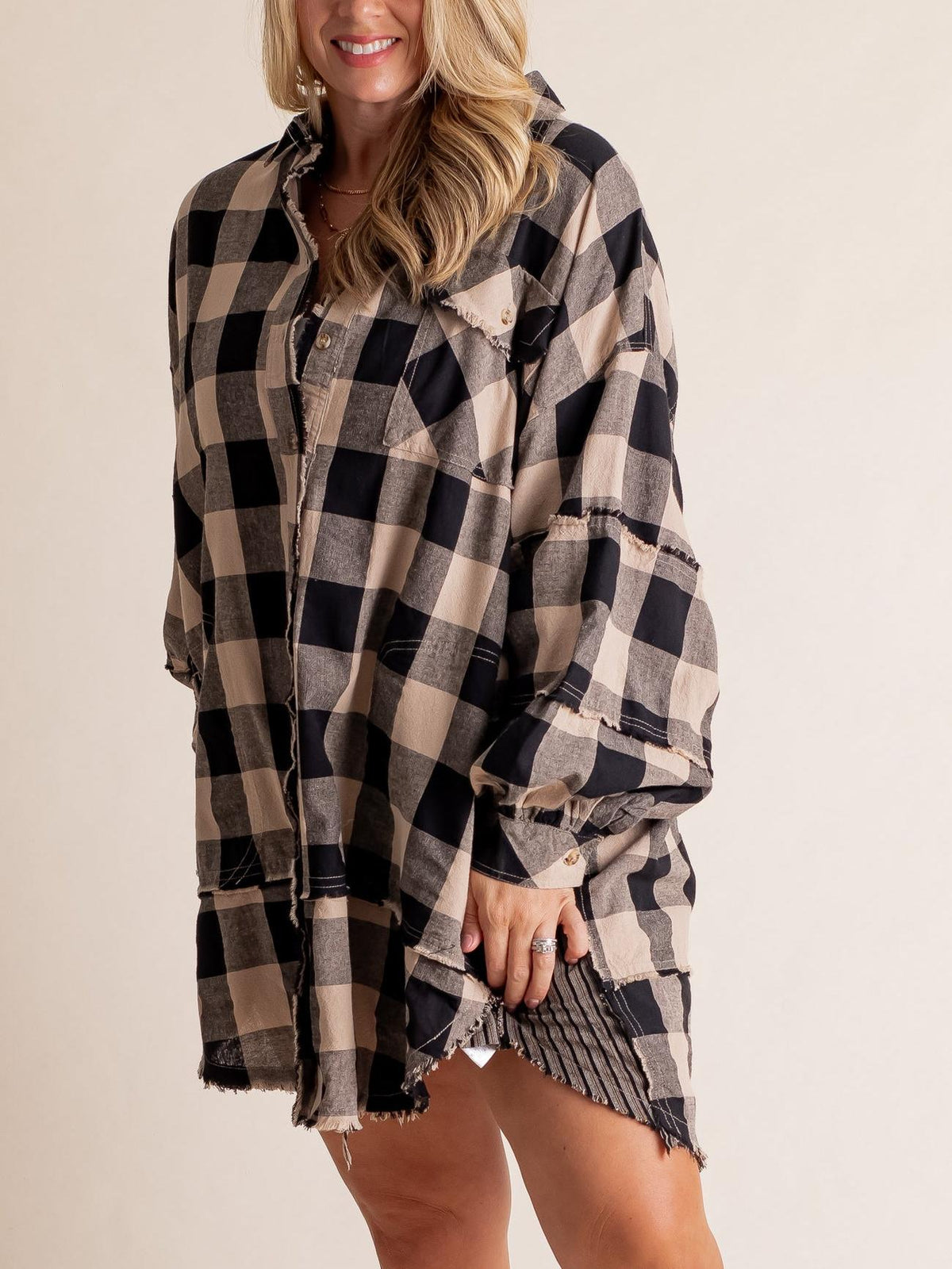 Women's Oversized Plaid Button-Down Flannel Shirt