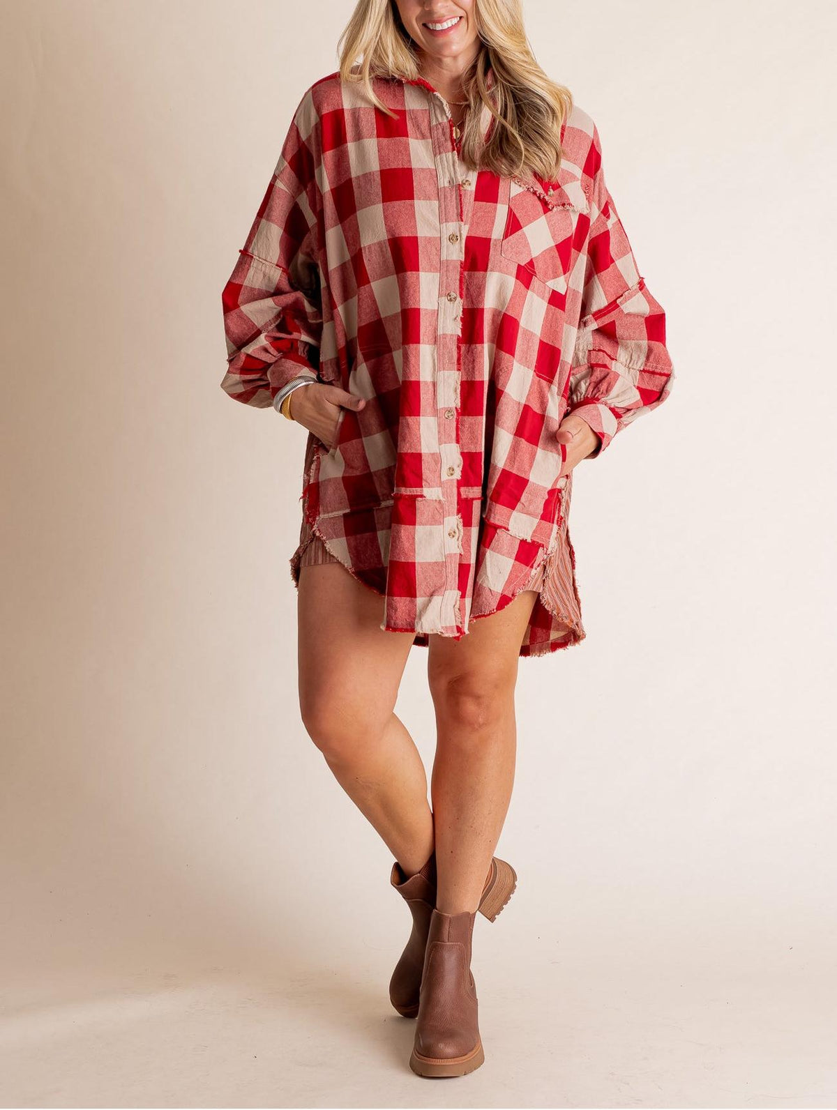 Women's Oversized Plaid Button-Down Flannel Shirt