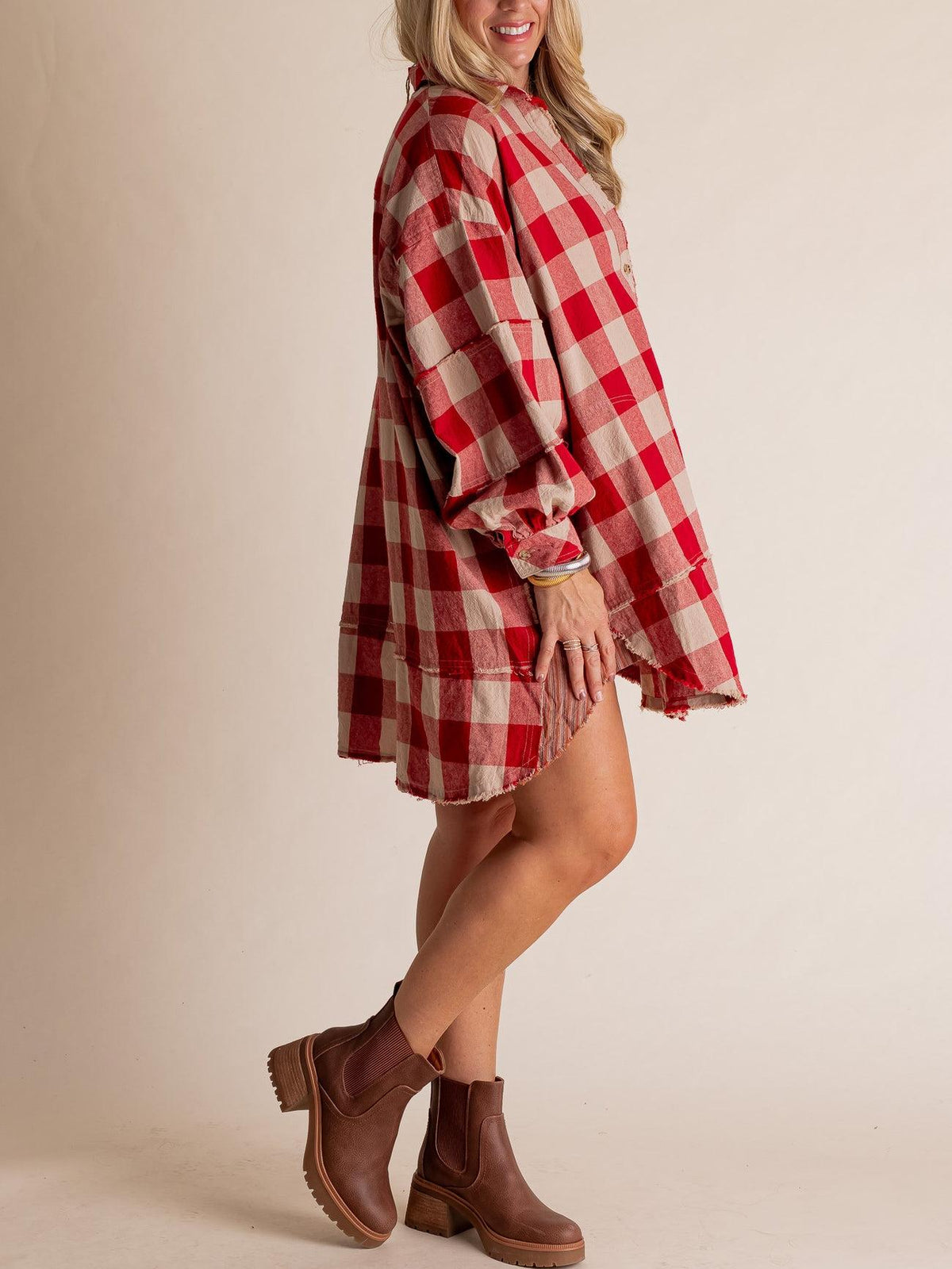 Women's Oversized Plaid Button-Down Flannel Shirt