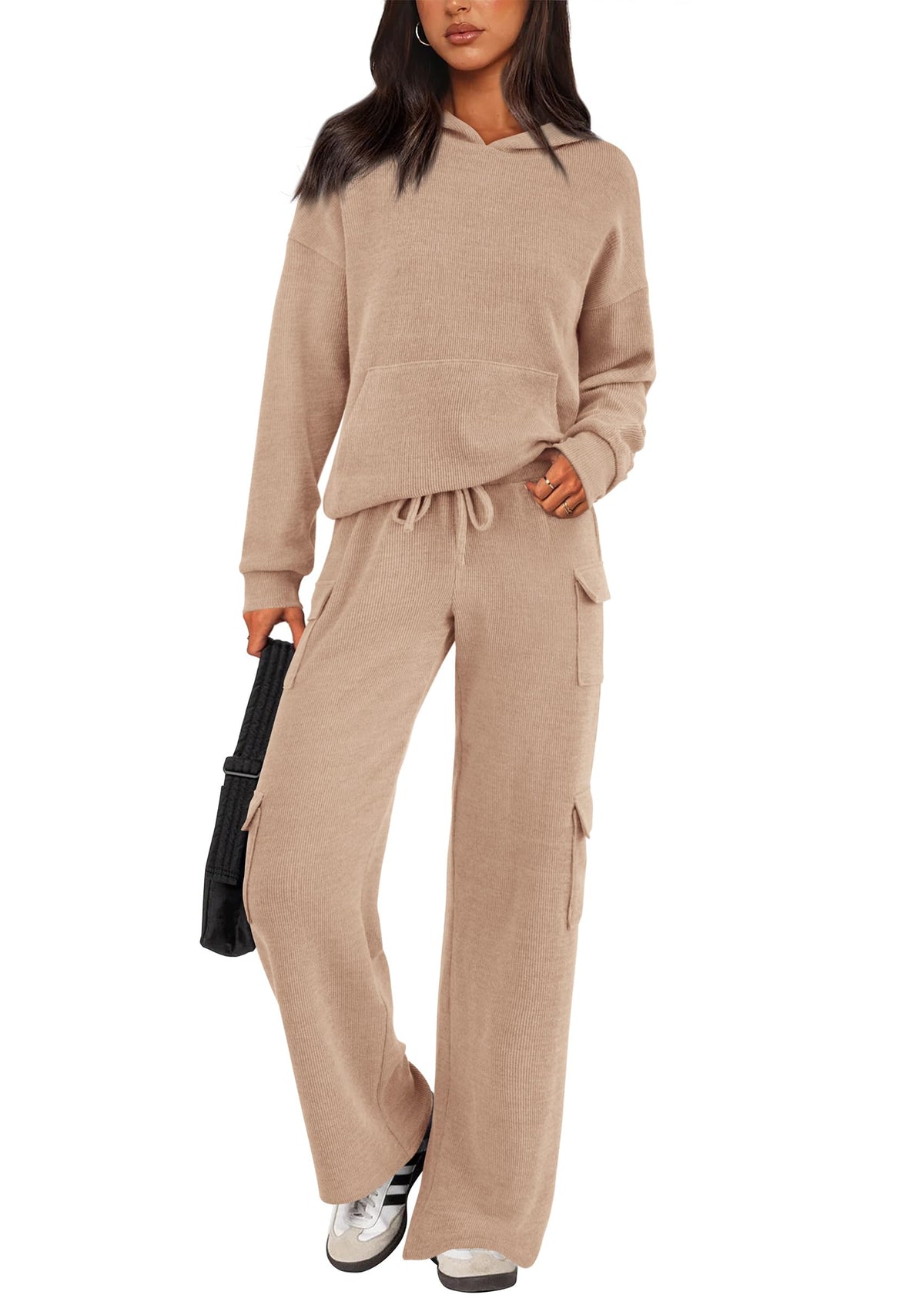 Women's Knitted Hoodie And Cargo Pants Lounge Sets