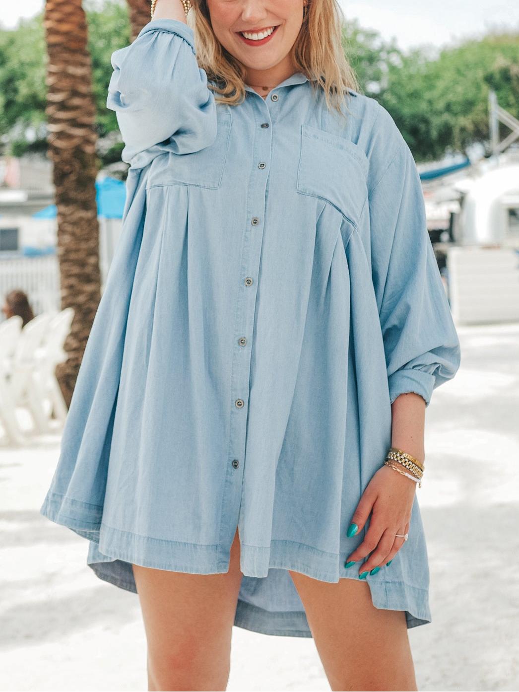 Women's Solid Button Pleated Shirt Dress