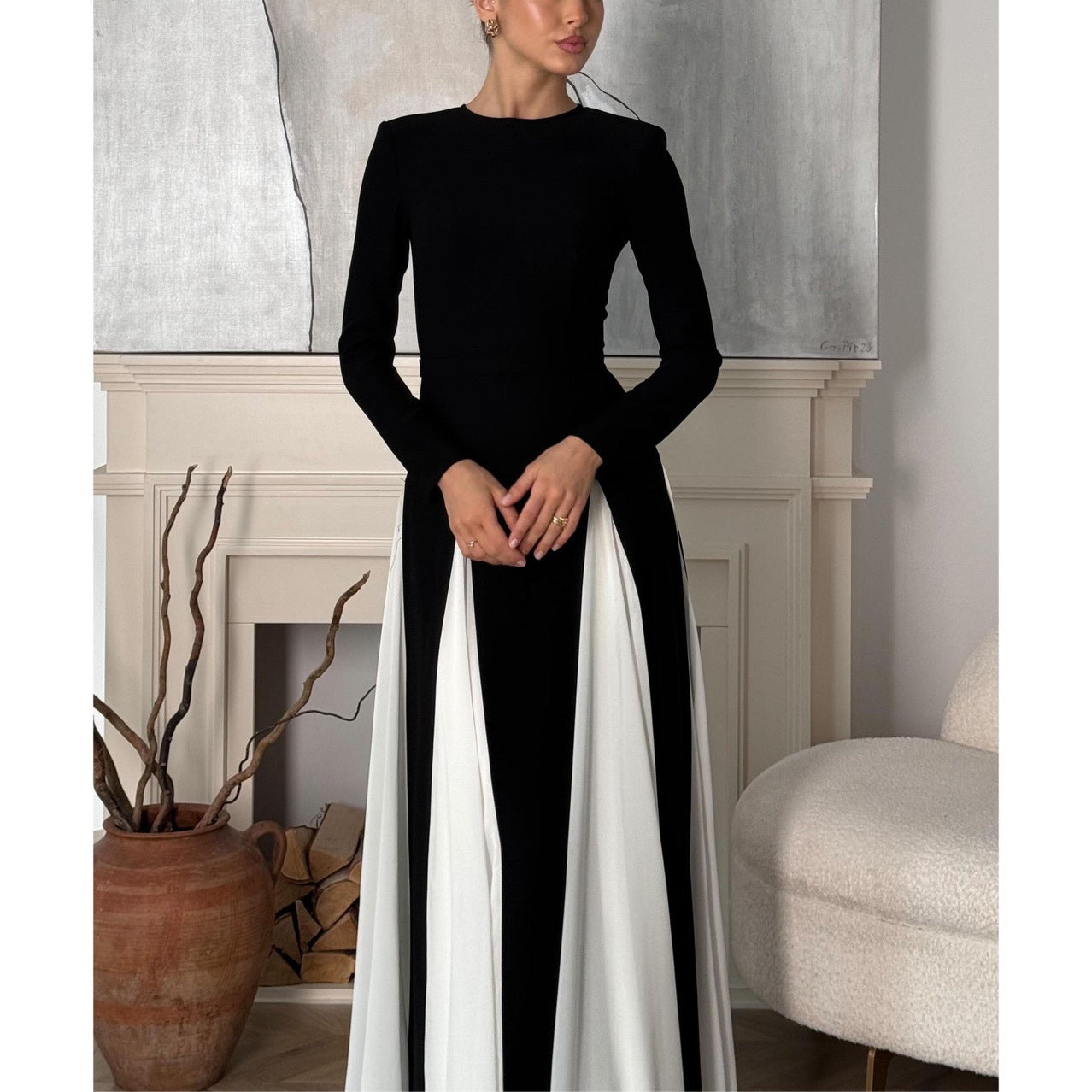 Getting Glam and Elegant Panelled Tulle Long Sleeve A-line Maxi Dress