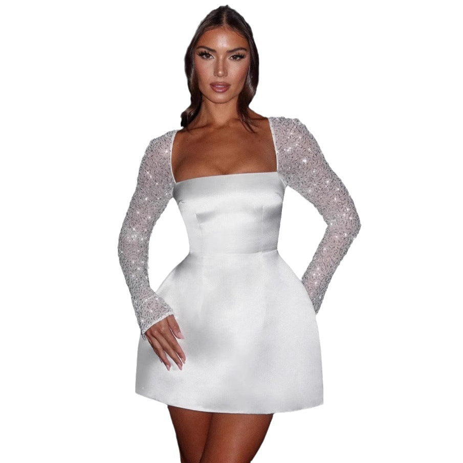 Sequined Long Sleeves Mini Dress