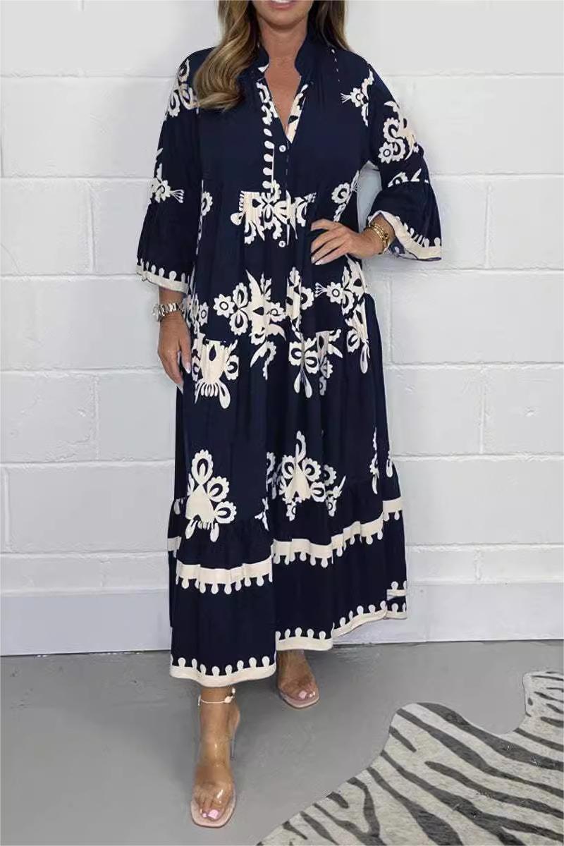 Cream & Black Printed Floaty Maxi Dress