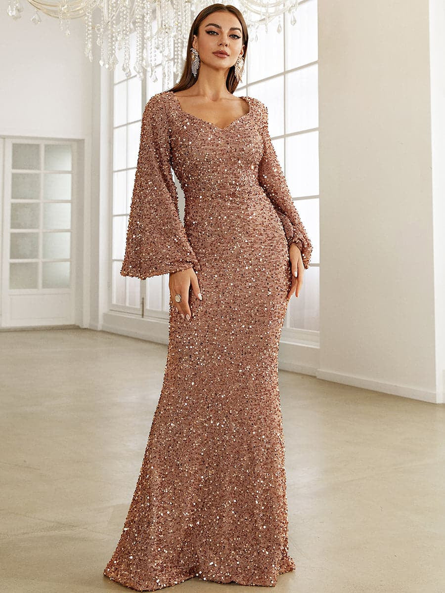 Fashion V-Neck Sequined Hip-Wrapped Fishtail Dress