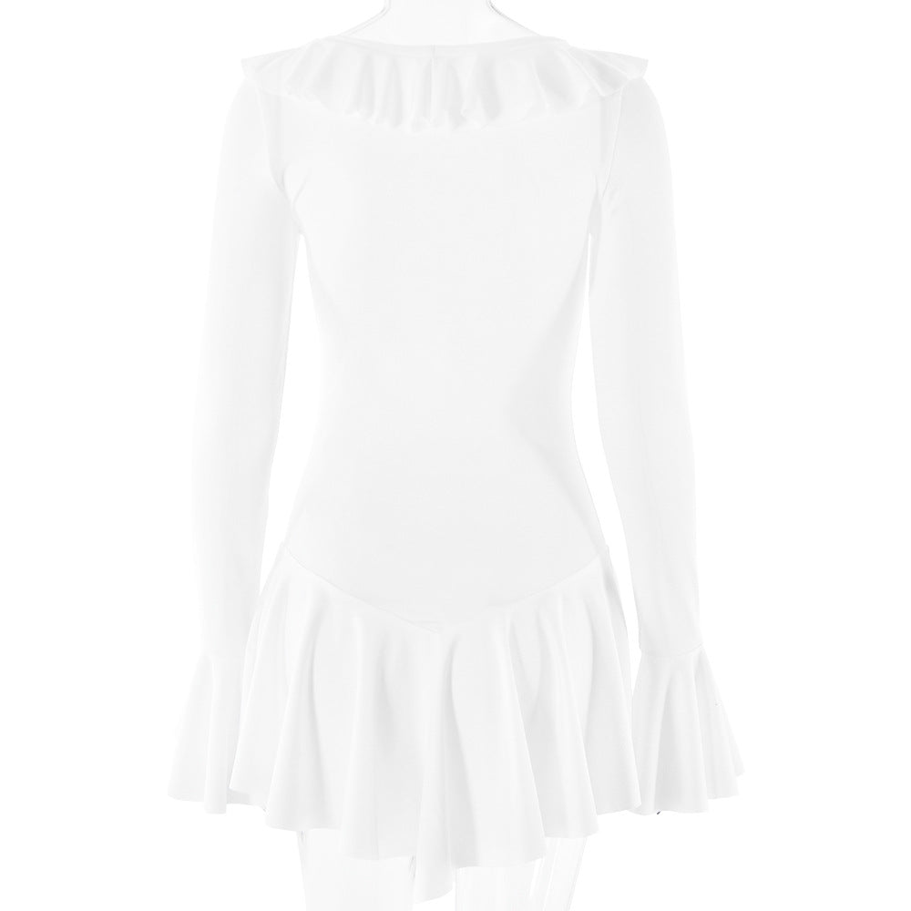 Deep V-Neck And Ruffled Flared Sleeves Mini Dress