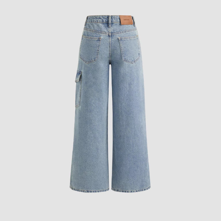 Bowknot Buckle Up Pocket Wide Leg Jeans