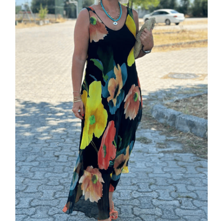 Scoop Neck Sleeveless Printed Maxi Dress