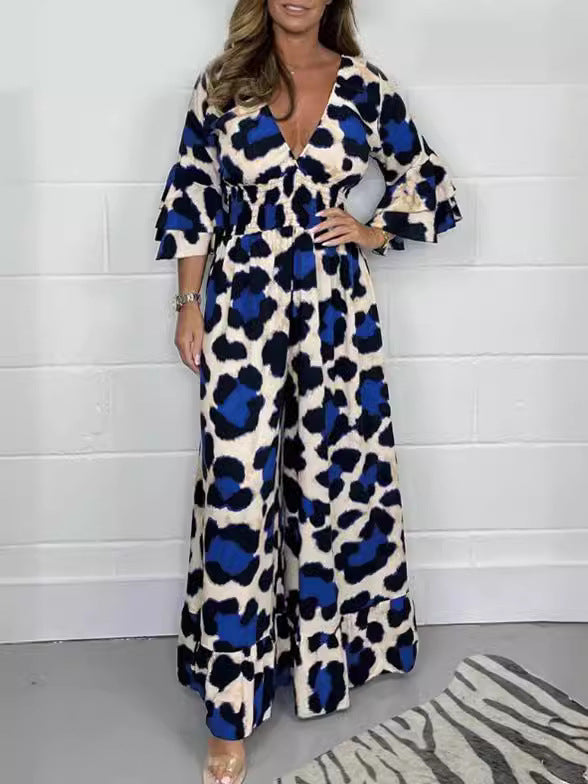 Leopard Print V-neck Jumpsuit