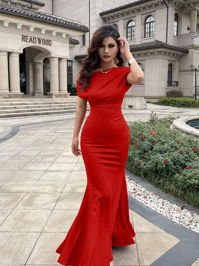 2024 Women's Elegant Sleeveless Off Shoulder Bodycon Long Formal Party Evening Dress