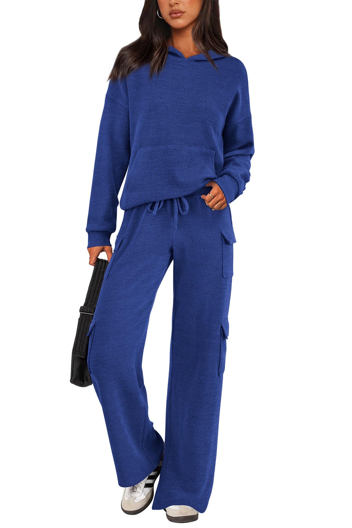 Women's Knitted Hoodie And Cargo Pants Lounge Sets