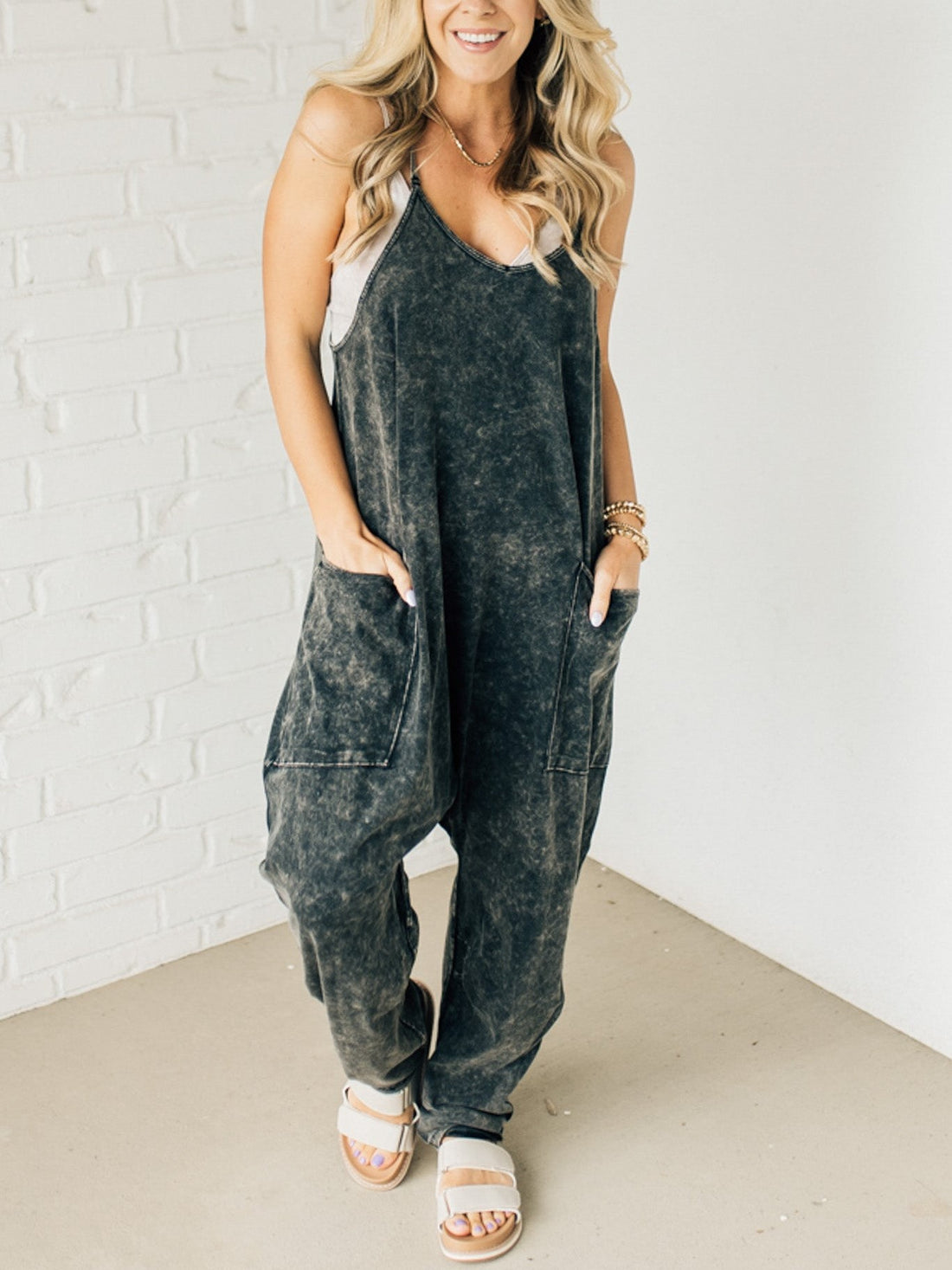 Women's Mineral Wash Jumpsuit With Pockets