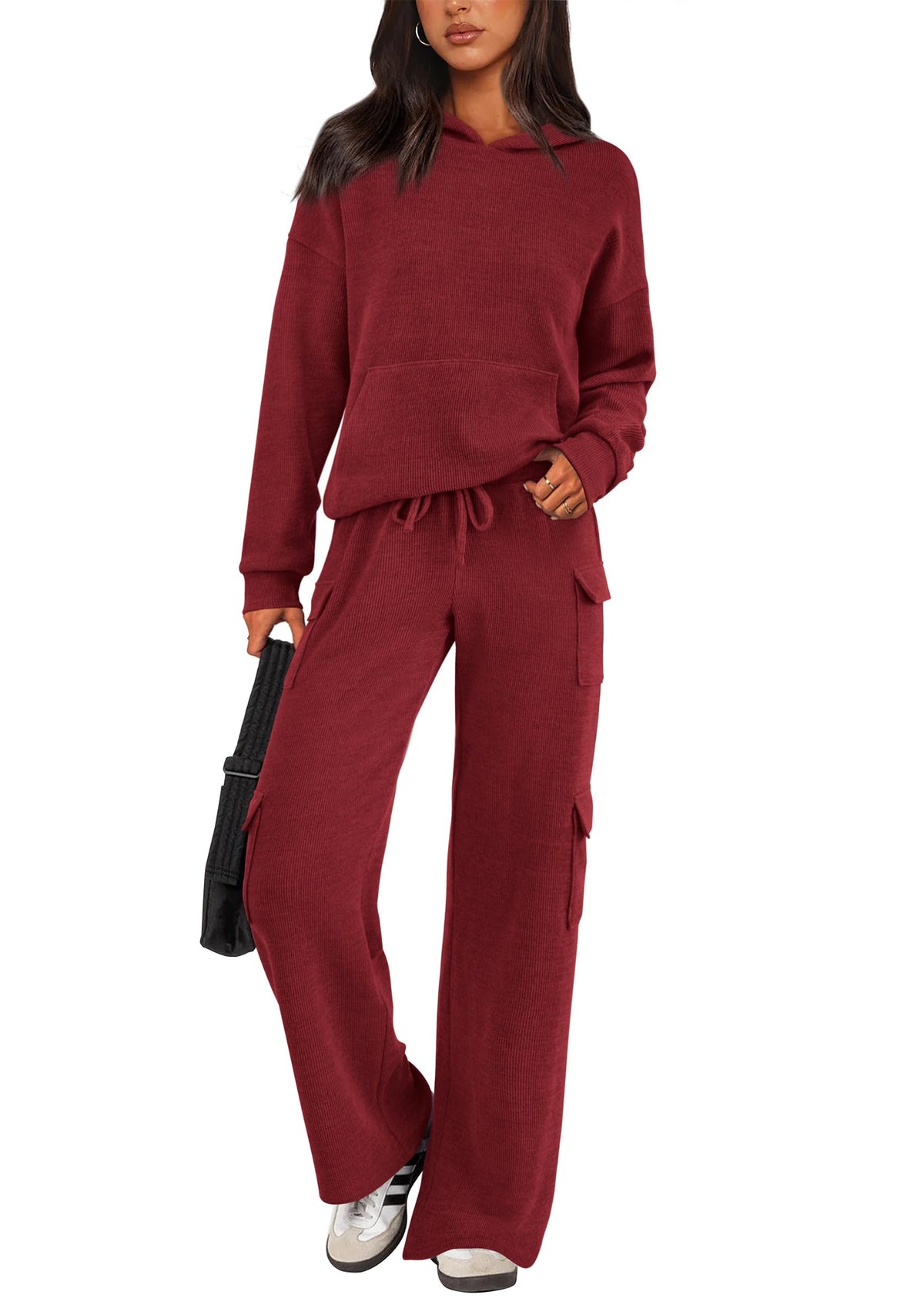 Women's Knitted Hoodie And Cargo Pants Lounge Sets