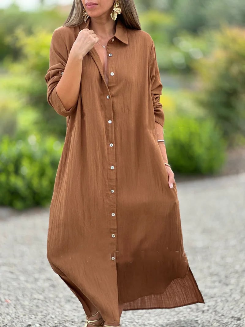 Women's Casual Solid Color Button Front Shirt Dress