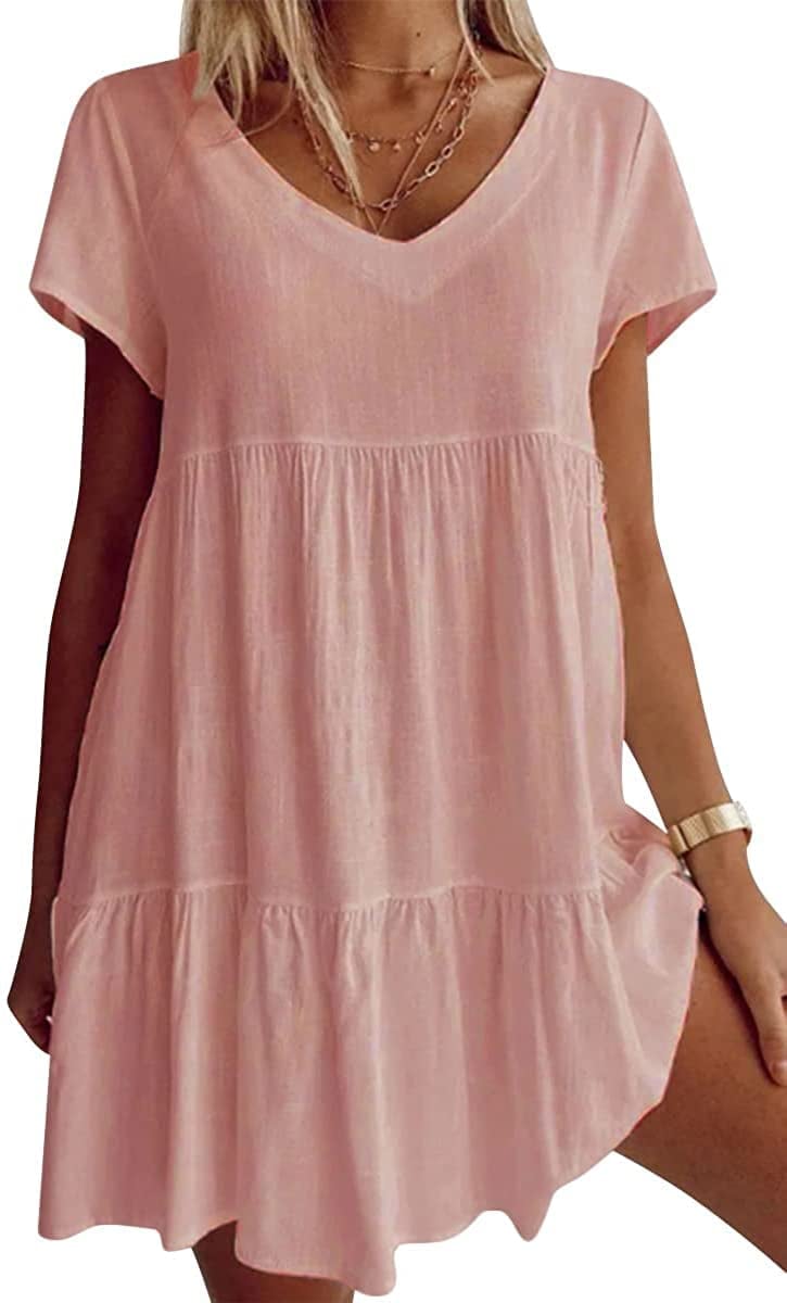 V Neck Casual Short Sleeve Weaving Dress