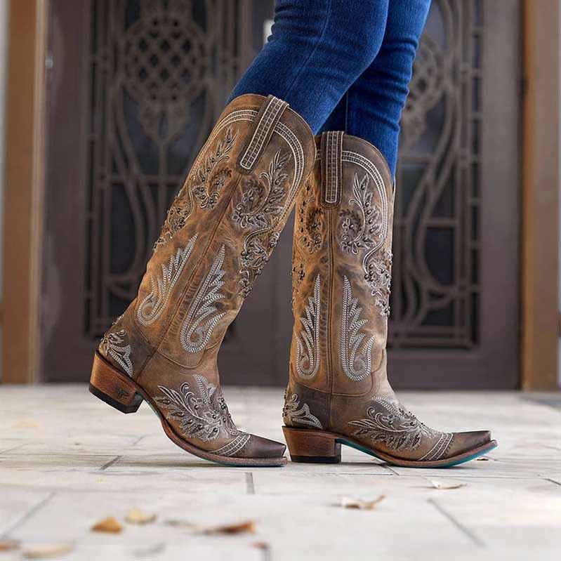 Women's Floral Embroidery Wedding Boots Classic Country Cowgirl Boots