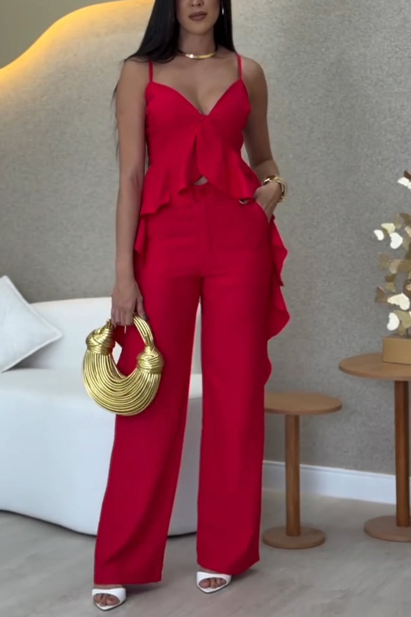 Women's Holiday Style V-neck Suspenders Two-piece Suit