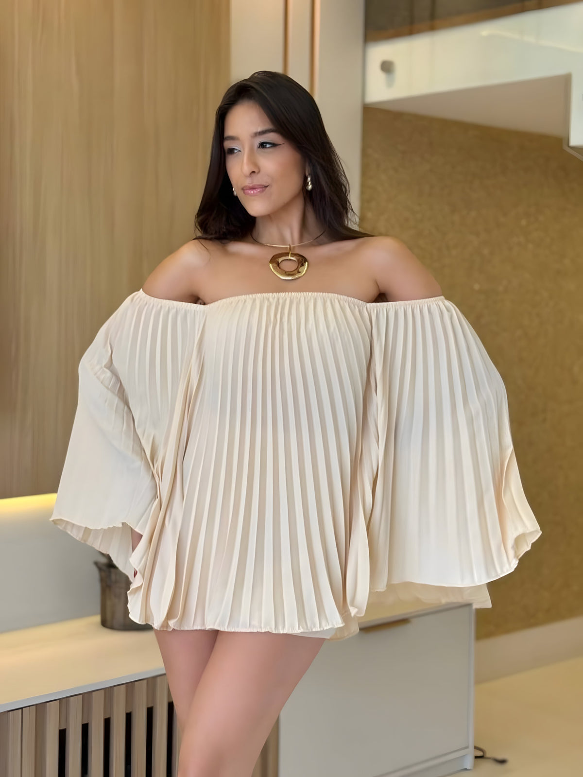 Pleated Shorts And Bandeau Style Shirt Set