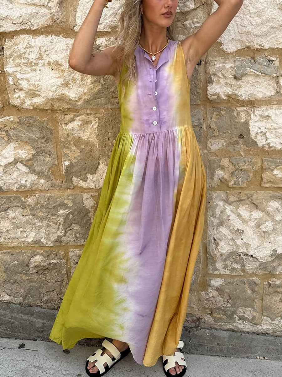 Sleeveless Tie Dye Print Dress