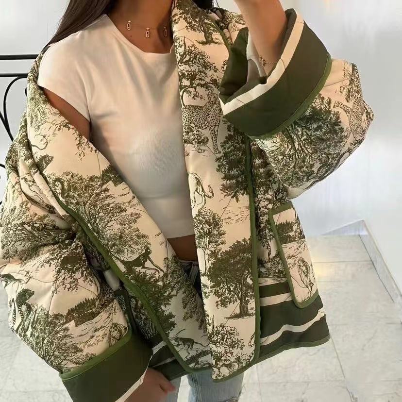 Border Printed Cotton-padded Jacket