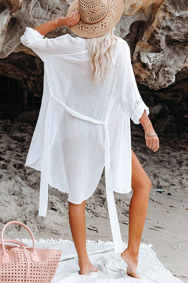 Long-sleeved Shirt-style Lace-up Cover-ups