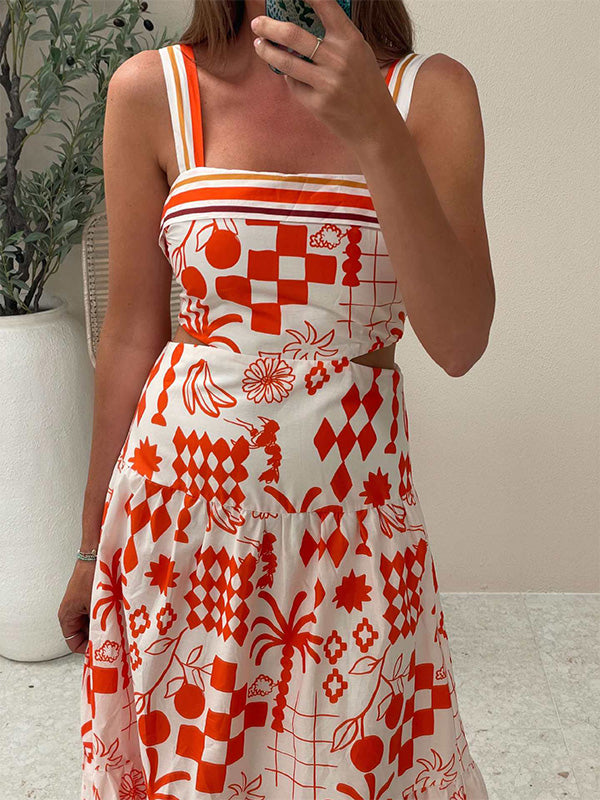 Print Color Contrast Halter Print Dress