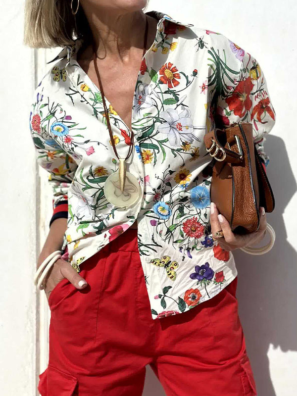 Stylish Plant Floral Print Shirt & Pants Two Piece Set