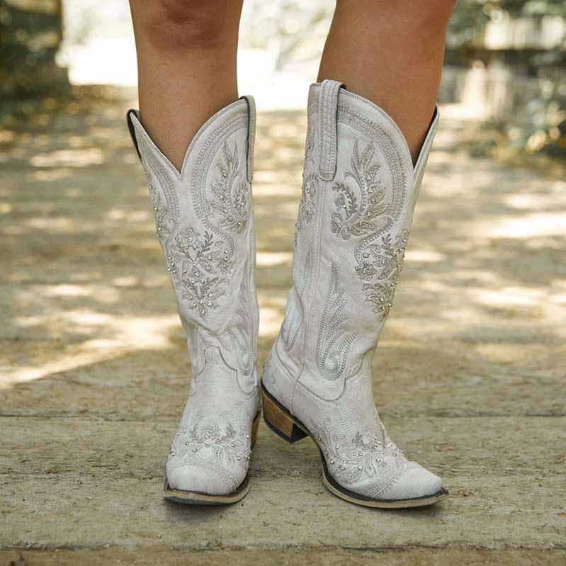 Women's Floral Embroidery Wedding Boots Classic Country Cowgirl Boots