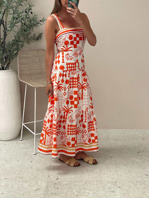 Print Color Contrast Halter Print Dress