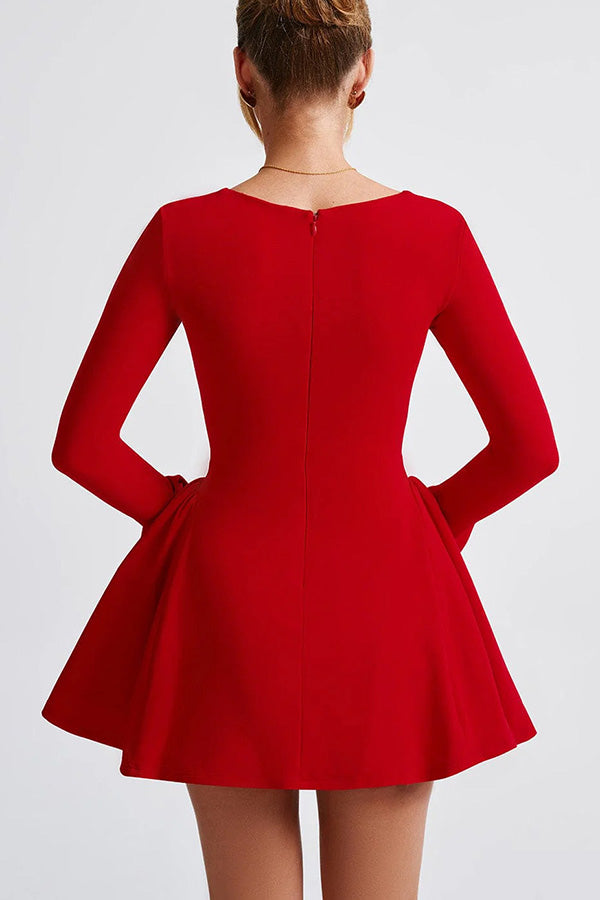 Sweetheart Knotted Neck Long Sleeve Stretch Mini Dress