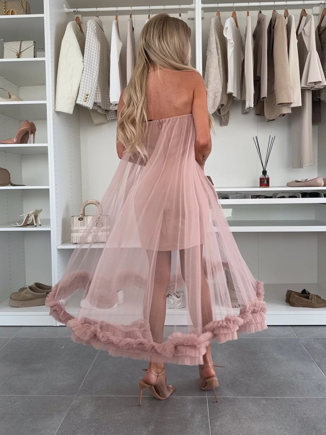 Fairytale Charm Tulle Off Shoulder Ruffles Trim A-line Midi Dress