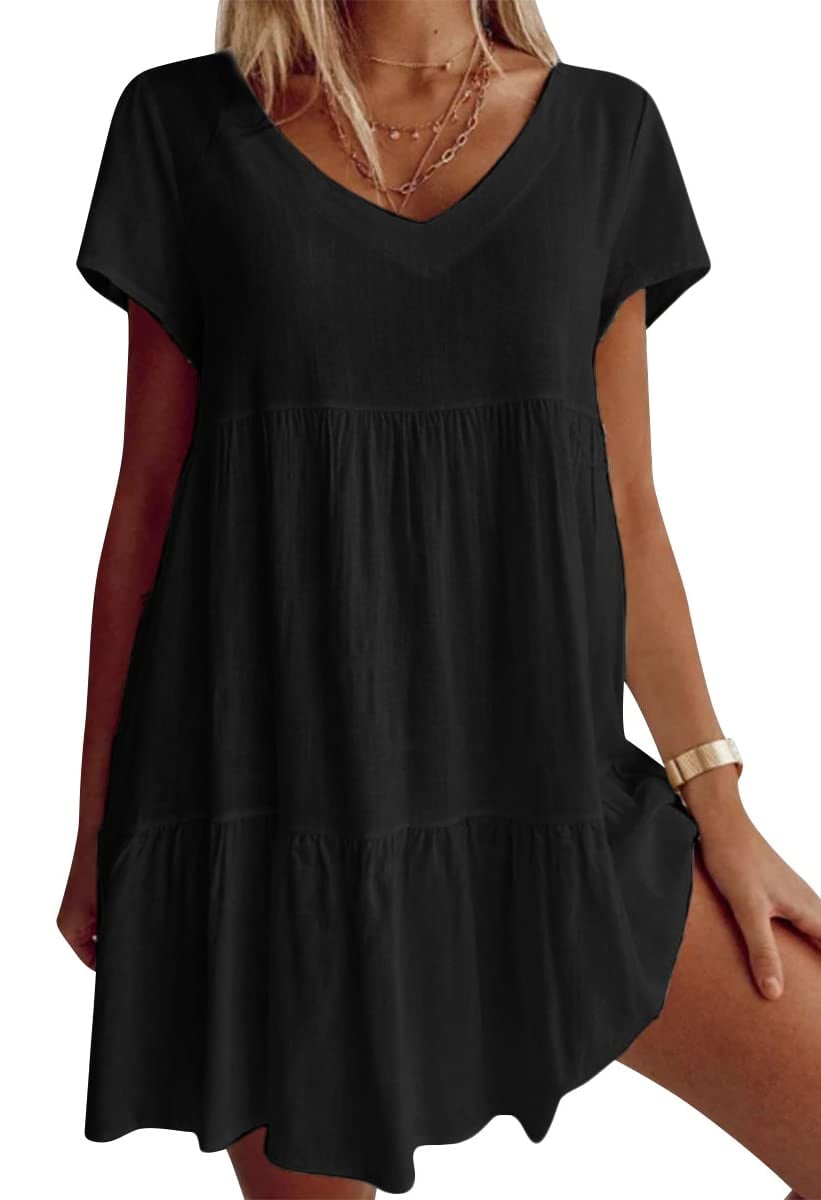 V Neck Casual Short Sleeve Weaving Dress