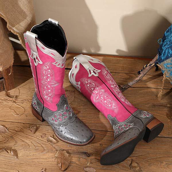 Women'S Embroidered Colorblock Rider Boots