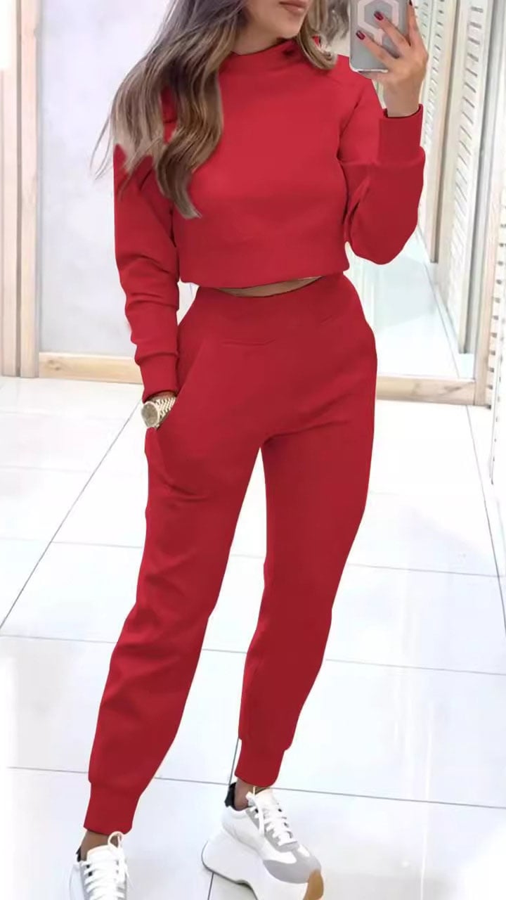 High Collar Long Sleeve Casual Sweatshirt Set