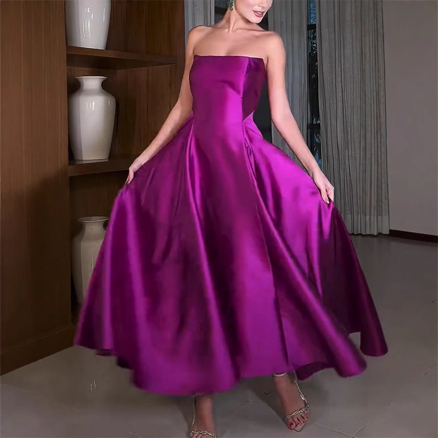 Elegant Strapless Sleeveless Oversized Swing Dress