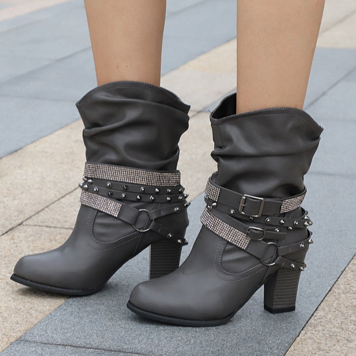 Women Fashion Short Rhinestone Booties