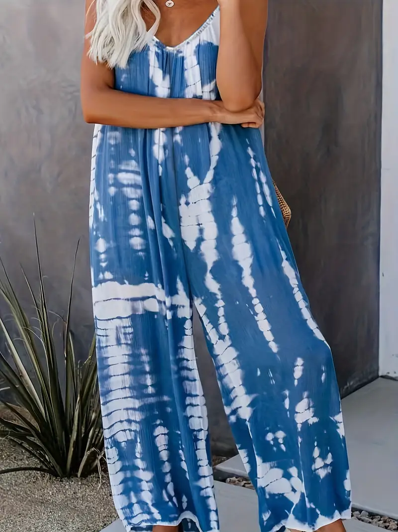 Women's Casual Tie-Dye Cami Wide Leg Jumpsuit